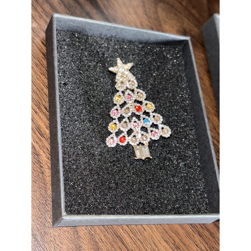New rhinestone Christmas tree brooch pin In Gift Box